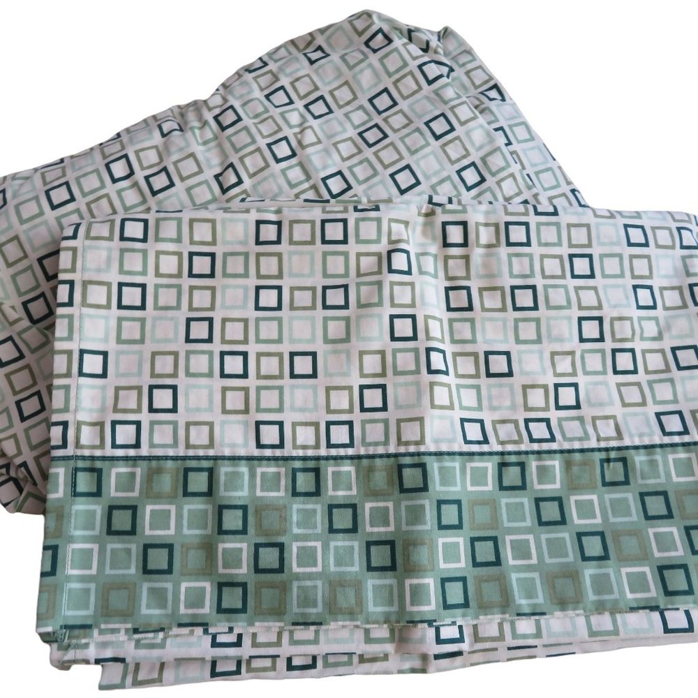 Vintage WestPoint Stevens Full Sheet Set No Pillowcases Green Geometric MCM USA